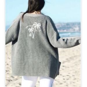The Beach People Embroidered Cardigan Sweater Palm Trees Pockets Women’s M/L